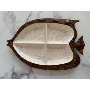 Vintage treasure craft wooden serving platter Angel fish nautical ocean kitchen